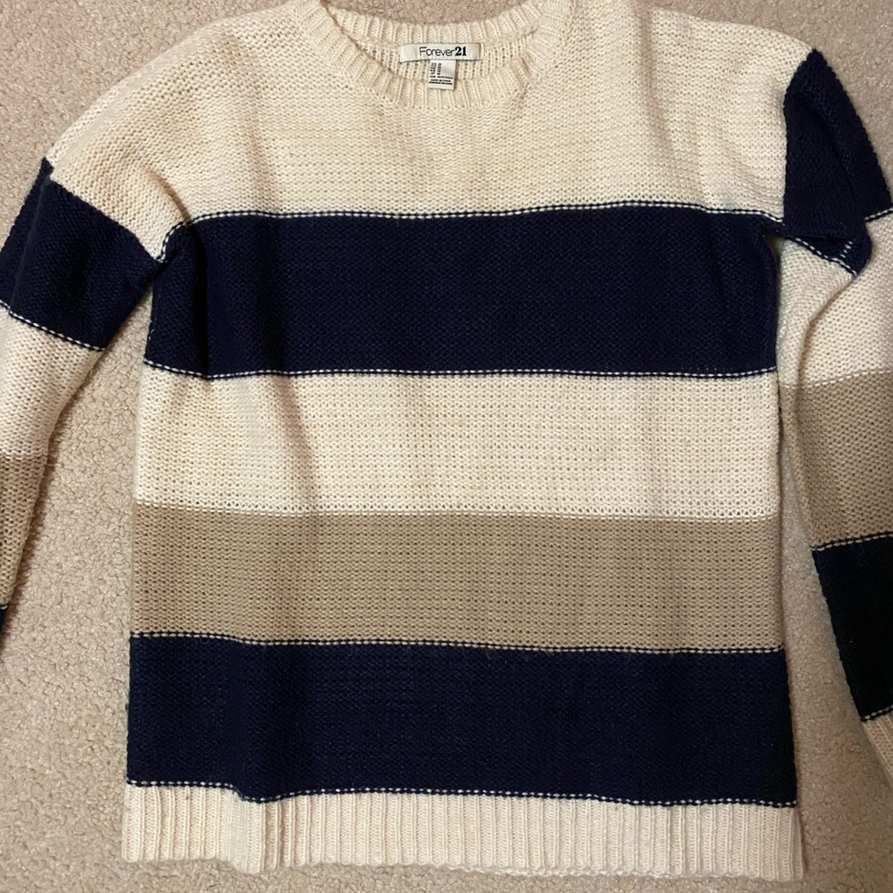 Forever 21- cream/tan/navy crew neck sweater